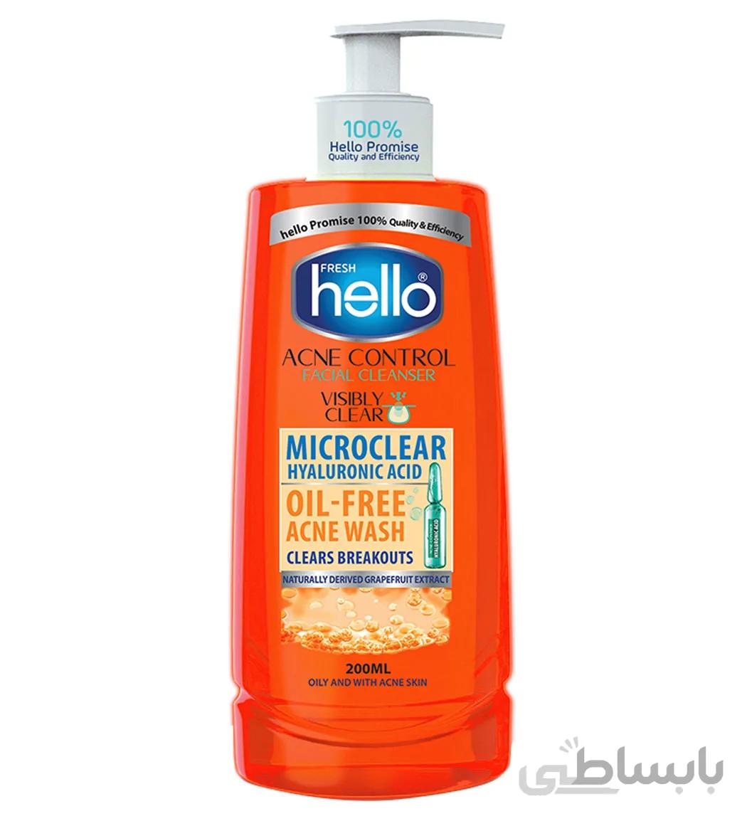 ژل شستشوی صورت حاوی هیالورونیک اسید مخصوص پوست چرب و آکنه دار 200میل هلو ا Hello Face Wash Gel Hyaluroonic Acid For Oily Skin 200ml
