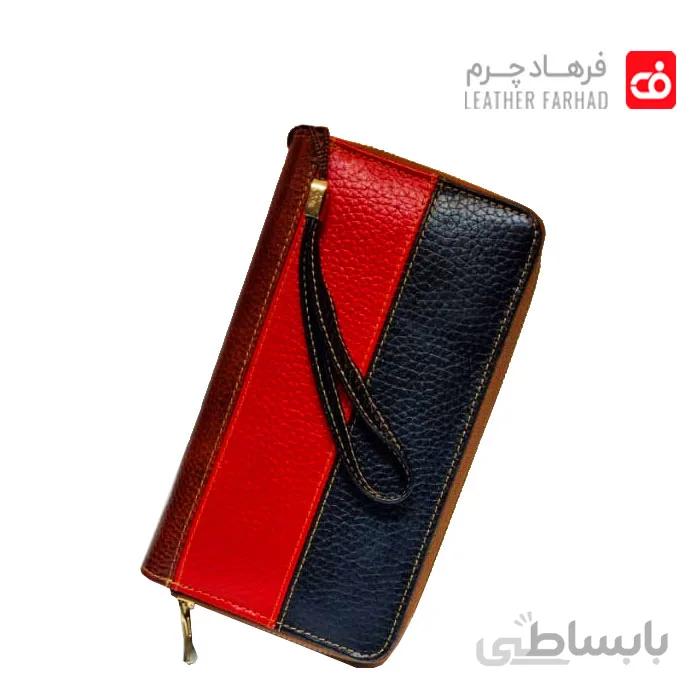 کیف پول زنانه دور زیپ بند دار چرم طبیعی فولوتر