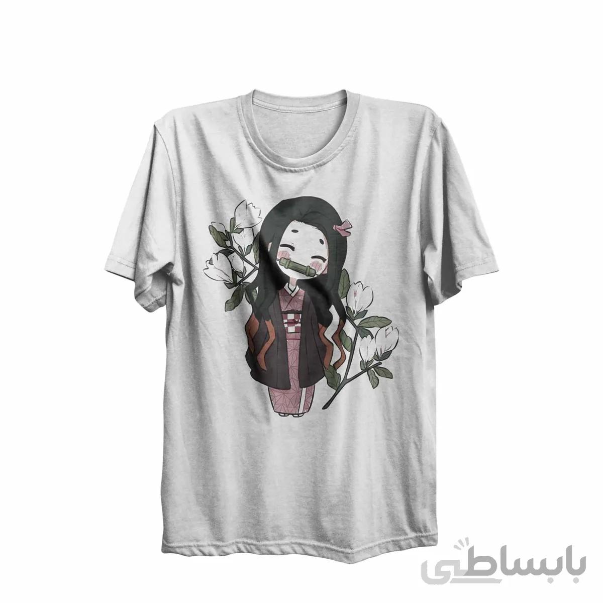 تیشرت یقه گرد سفید طرح انیمه شیطان کش Demon Slaye-کپی