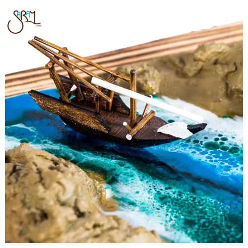 جعبه تی بگ چوبی دست ساز طرح دریایی مدل 2201