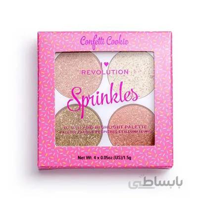 پالت ۴ رنگ رژگونه و هایلایتر اسپریکلس کوکی رولوشن / Revolution Sprinkles Confetti Cookie Blush Palette