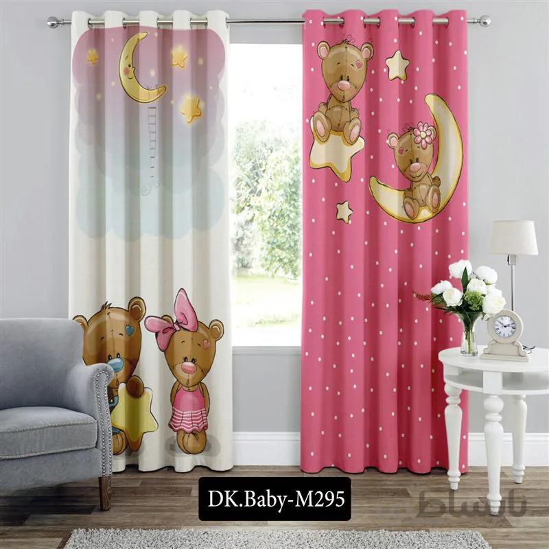 پرده پانچی (هازان و مخمل)کد DK.Baby.M295 طرح نوزادی بچه خرس ها و ماه و ستاره