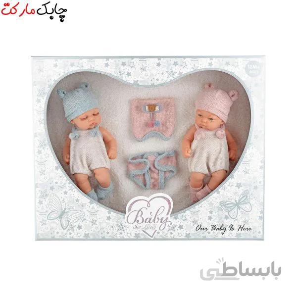 عروسک طرح نوزاد مدل baby solovely ارتفاع 22 سانتی متر مجموعه 2 عددی