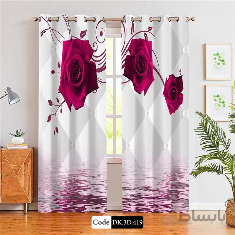 پرده پانچی (هازان و مخمل)کد DK.3D.419 طرح سه بعدی گل ها در آب