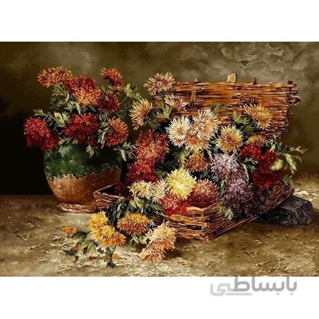 نخ و نقشه تابلو فرش گل کد 15 طرح گلهای داوودی