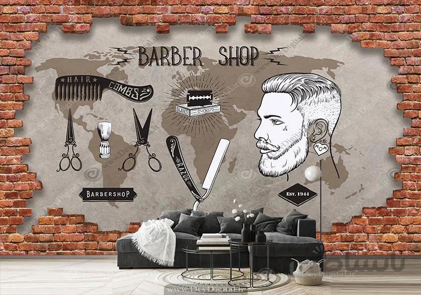 پوستر دیواری طراحی شده برای آرایشگاه مردانه وکتور لوازم مو کوتاهی BA-4780