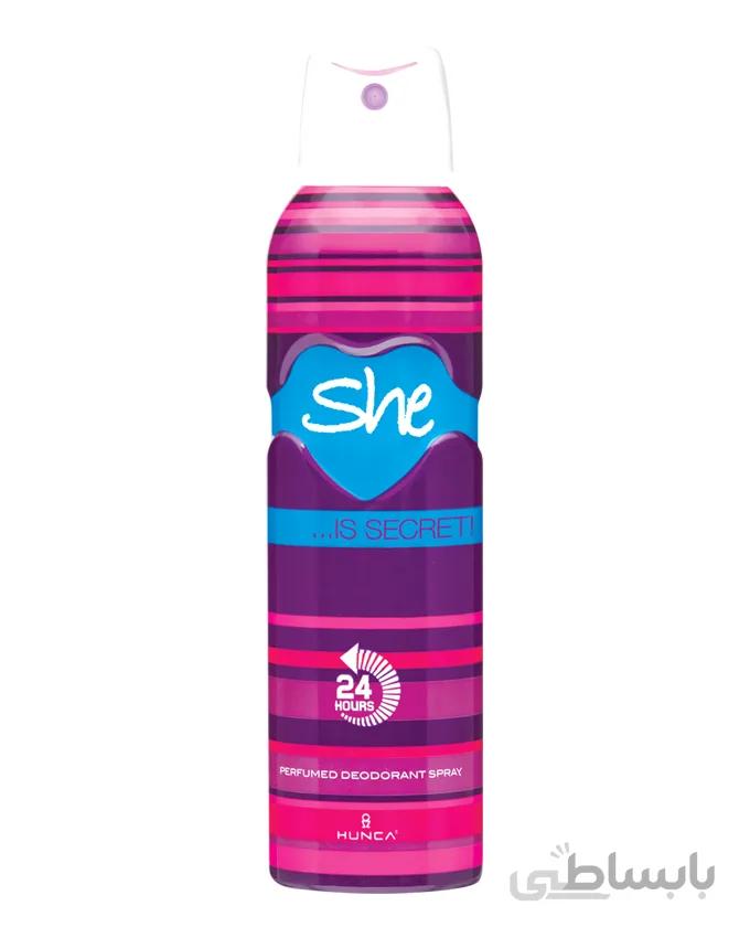 اسپری دئودورانت زنانه شی مدل SECRET حجم 150 میلی لیتر ا SHE SECRET Deodorant Spray For Women150ml
