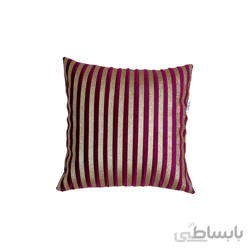 کوسن ترکیبی چرم و مخمل مدل رومی رنگ زرشکی