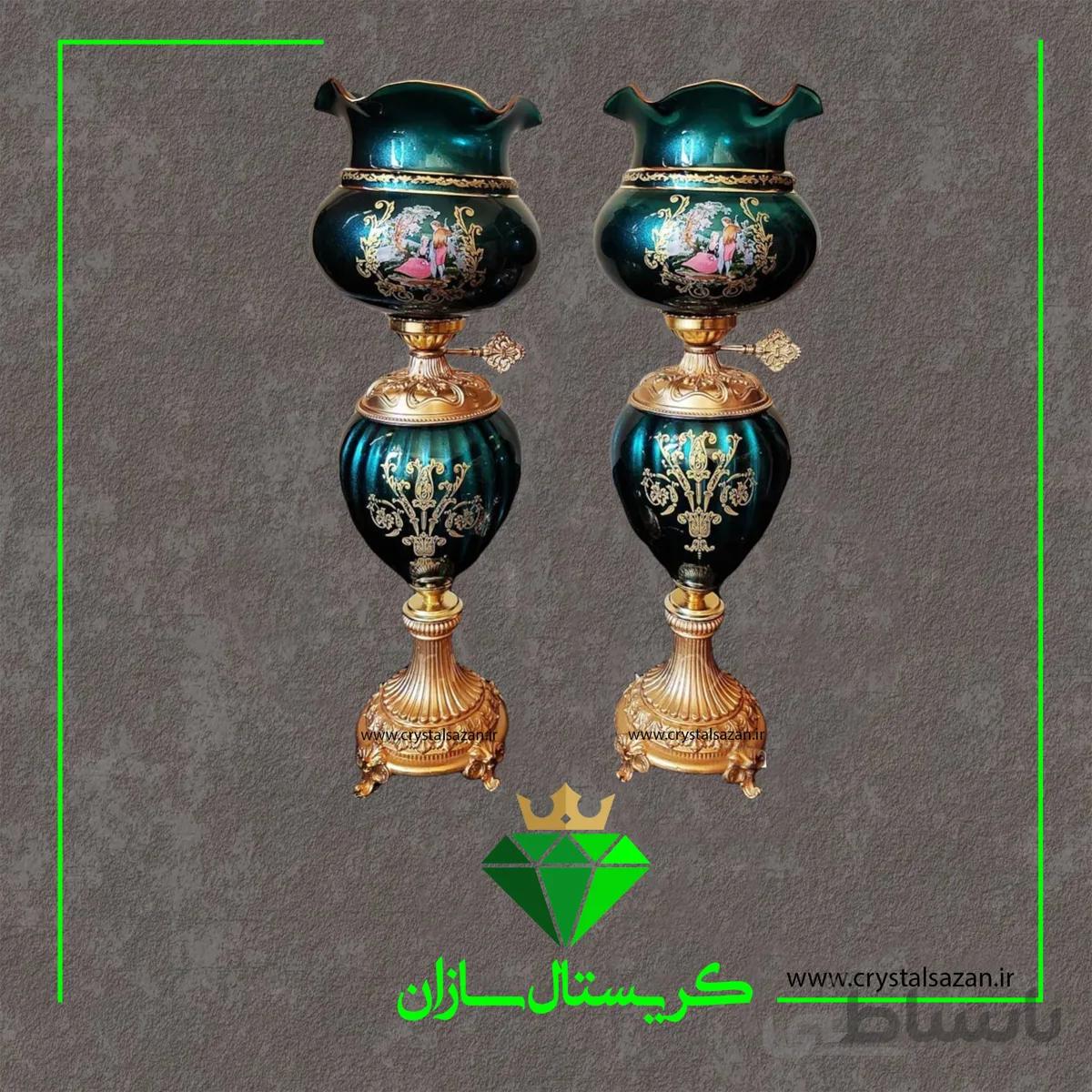 چراغ نفتدان لب چین مدل رومنس رنگ سبز درباری کد N1281