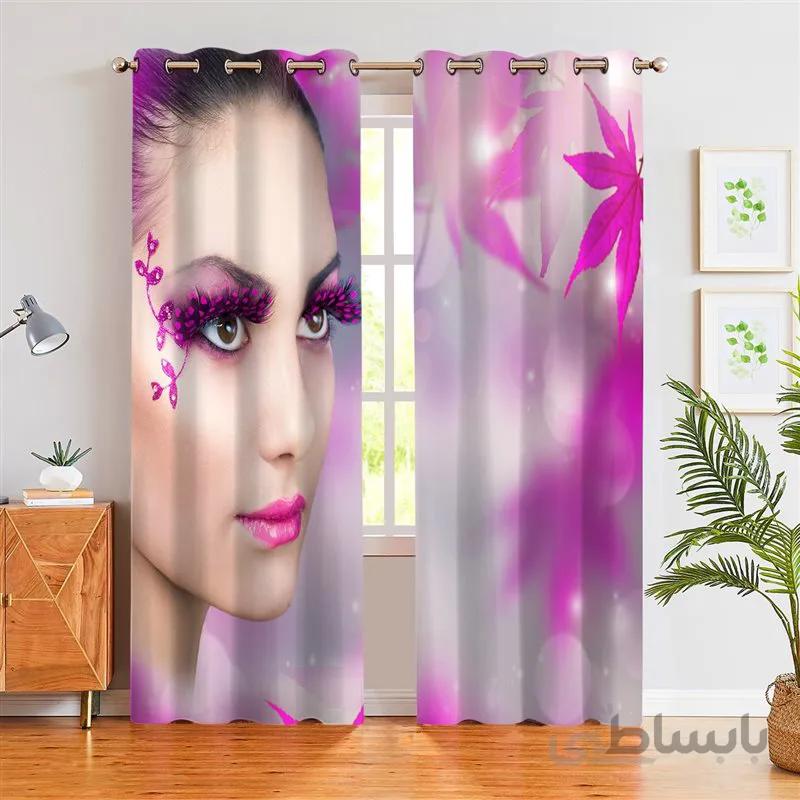 پرده پانچی کد portrait01 طرح چهره و پرتره و رخ بنفش یاسی
