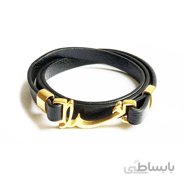 دستبند چرم خدا مشکی طلائی LM1039