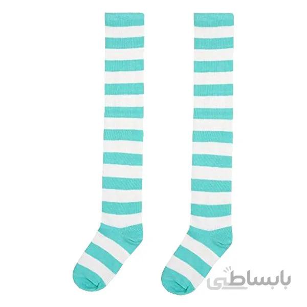 جوراب بالای زانو فانتزی زنانه راه راه سفید ابی کد ph95
