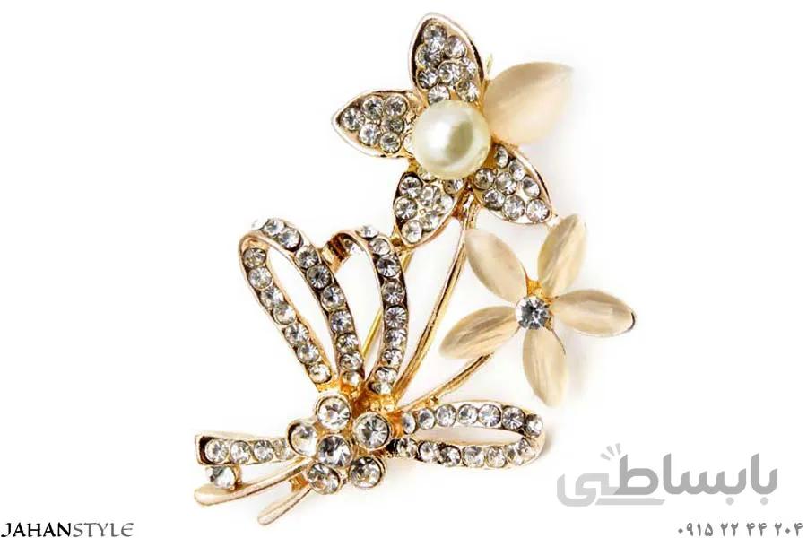 گل سینه نگین دار طرح گل