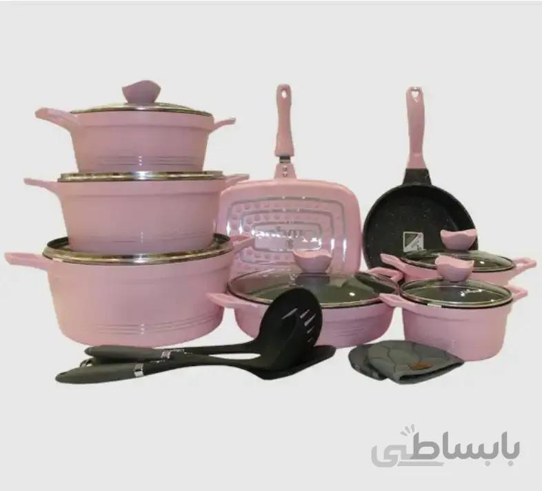 سرویس قابلمه 18 پارچه صورتی مدل کلاسیک یونیک UN-7776
