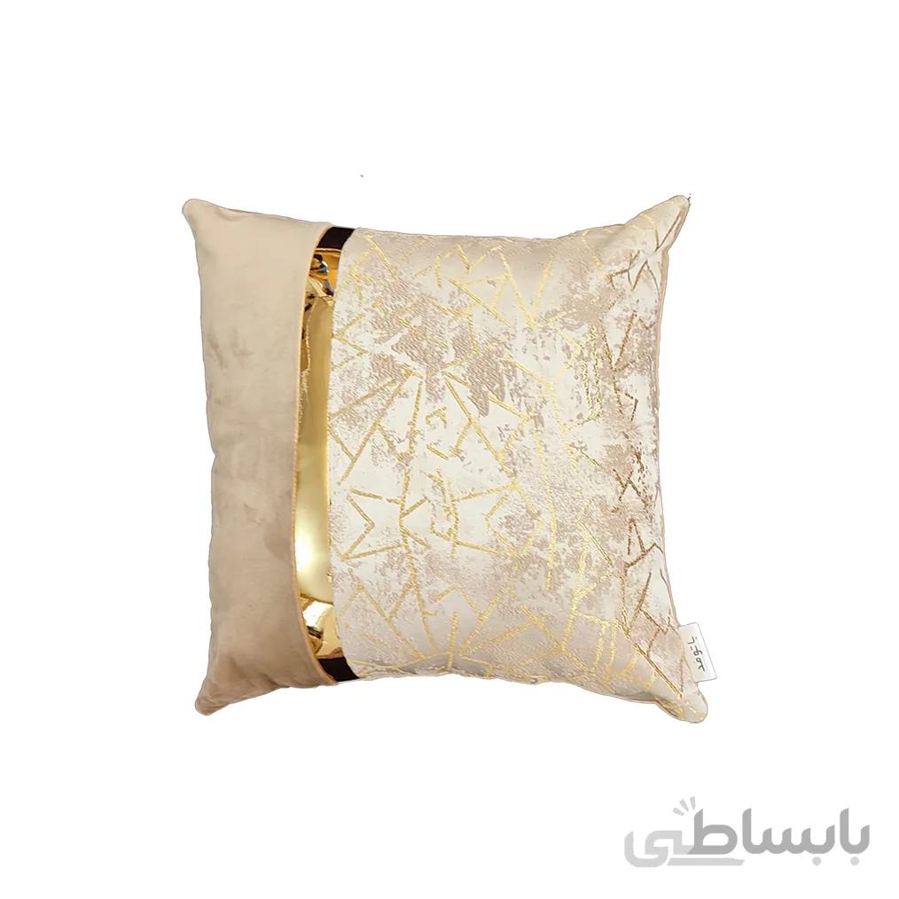 کوسن ترکیبی چرم و مخمل مدل یاسمن رنگ کرم
