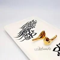 دیس کالیگرافی مستطیل بزرگ پرنده طلا با نوشته مشکی