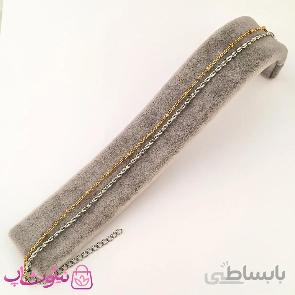 پابند استیل زنانه ساده دو ردیفه کد 331