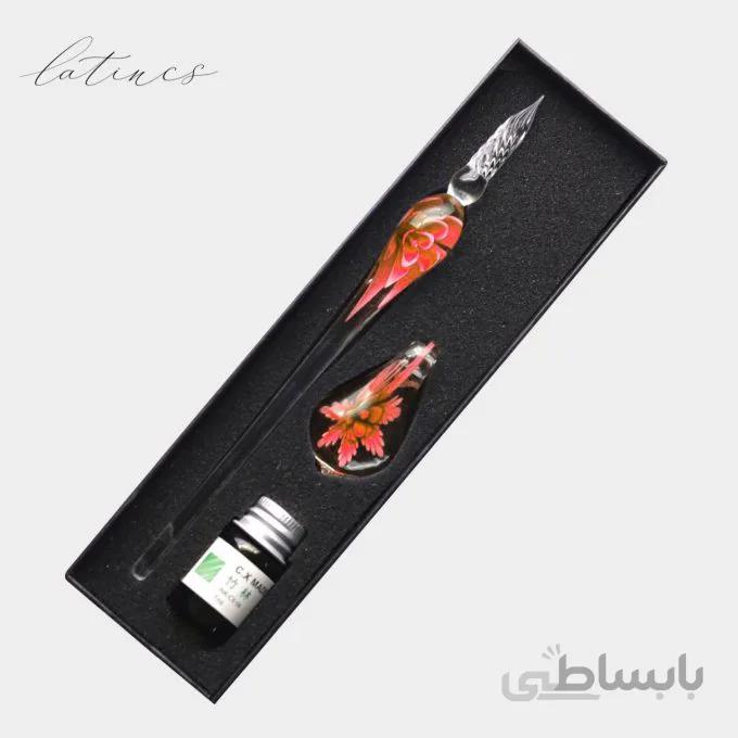 ست قلم شیشه ای گل نارنجی