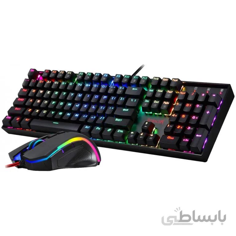 موس و کیبورد Redragon K551-RGB-BA Mechanical Gaming ا Redragon K551-RGB-BA Mechanical Gaming Keyboard and Mouse Combo Wired USB RGB LED Backlit 104 Key Illuminated Computer Gaming Keyboard Blue Switches ABS-Metal Design + Backlit PC Gaming Mouse M602