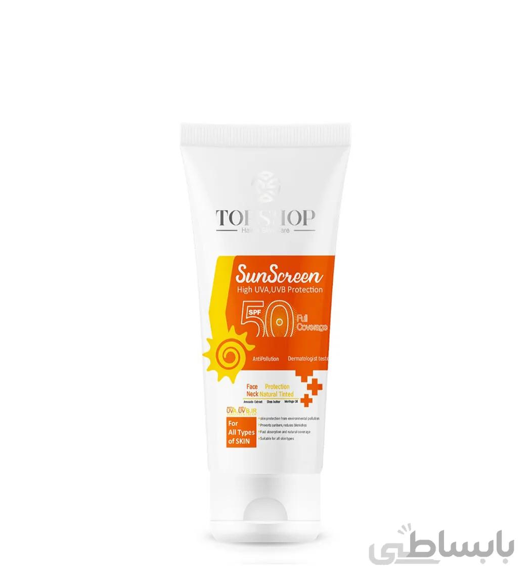كرم ضدآفتاب SPF50 بي رنگ مناسب انواع پوست حجم 50 ميلی لیتر تاپ شاپ ا Topshop Sun Screen Spf 50 For All Skin Types 50ml