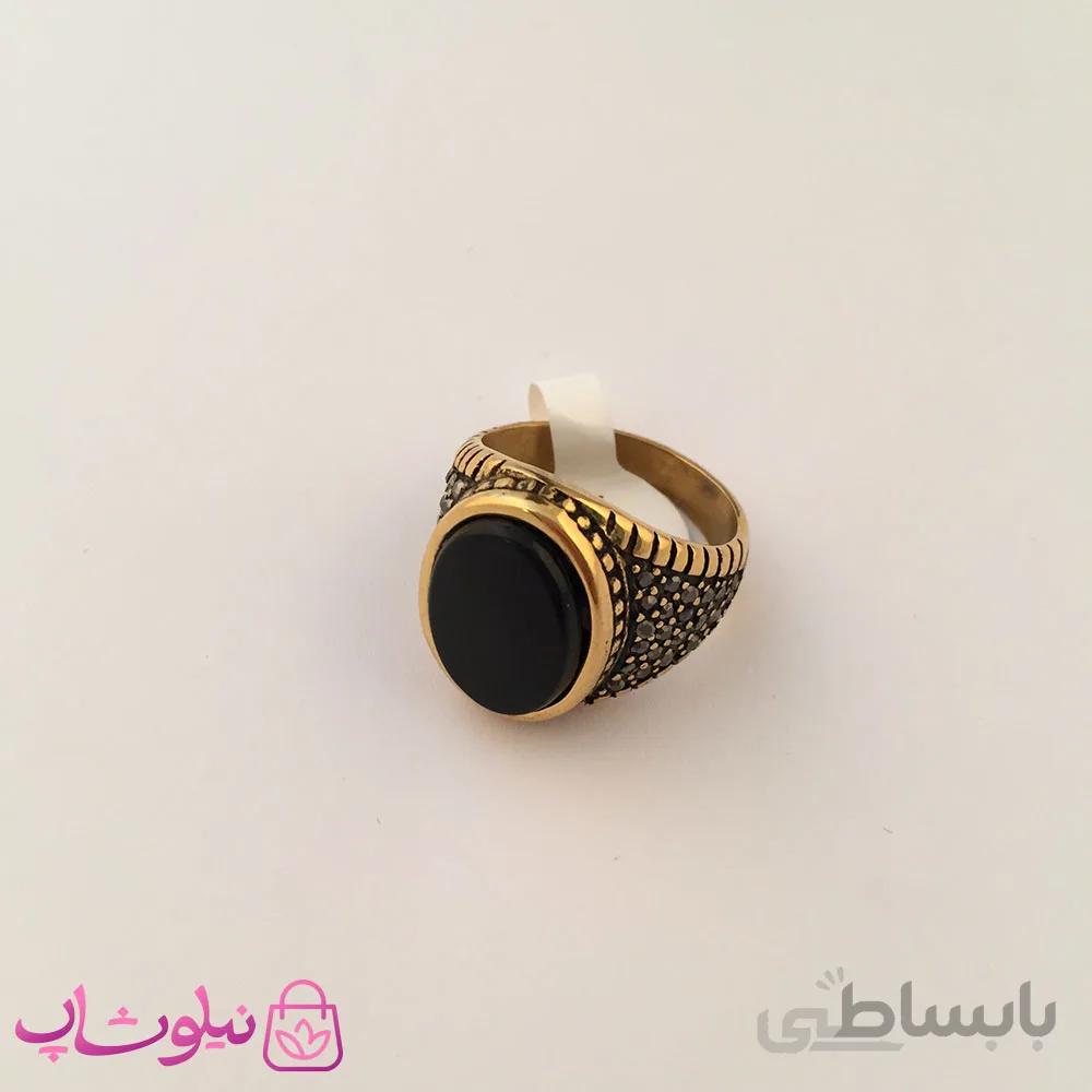 انگشتر مردانه استیل با سنگ یاقوت مشکی