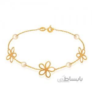 دستبند طلا زنانه طرح گل با مروارید کد XB844