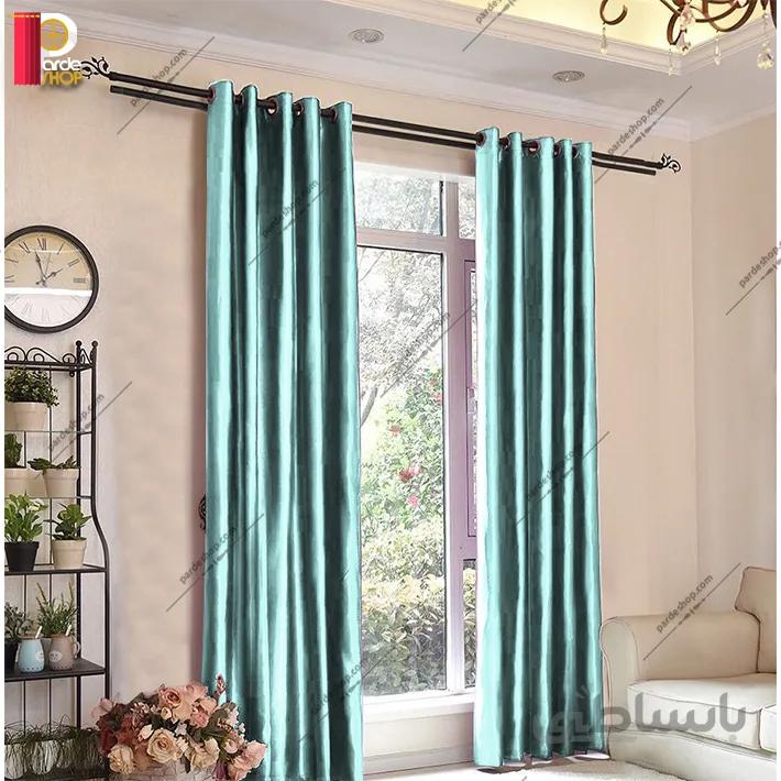 پرده پانچی ساتن براق آبی روشن