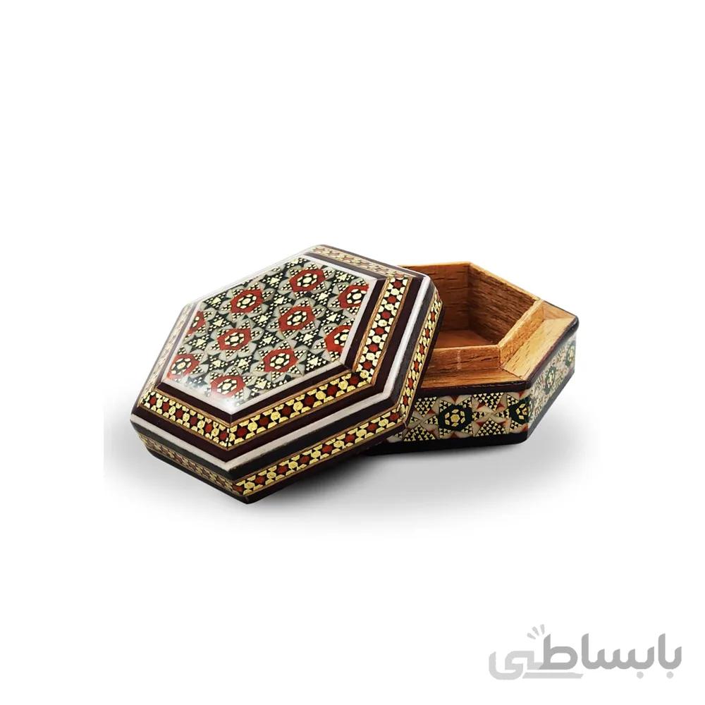 جعبه خاتم کاری شش گوش کوچک