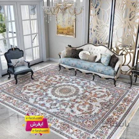 فرش ماشینی نگین مشهد طرح 1010 نقره ای گل برجسته