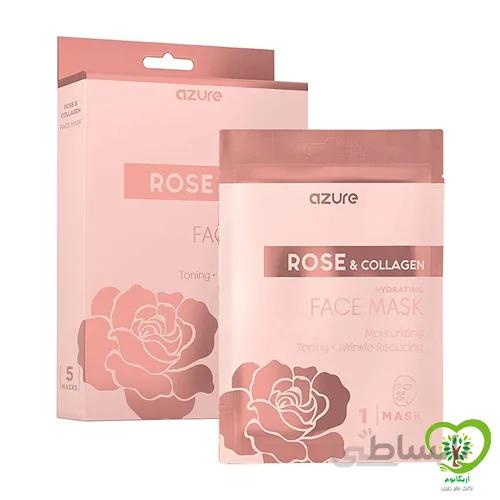 ماسک صورت آبرسان AZURE حاوی گل سرخ و کلاژن 5 عدد