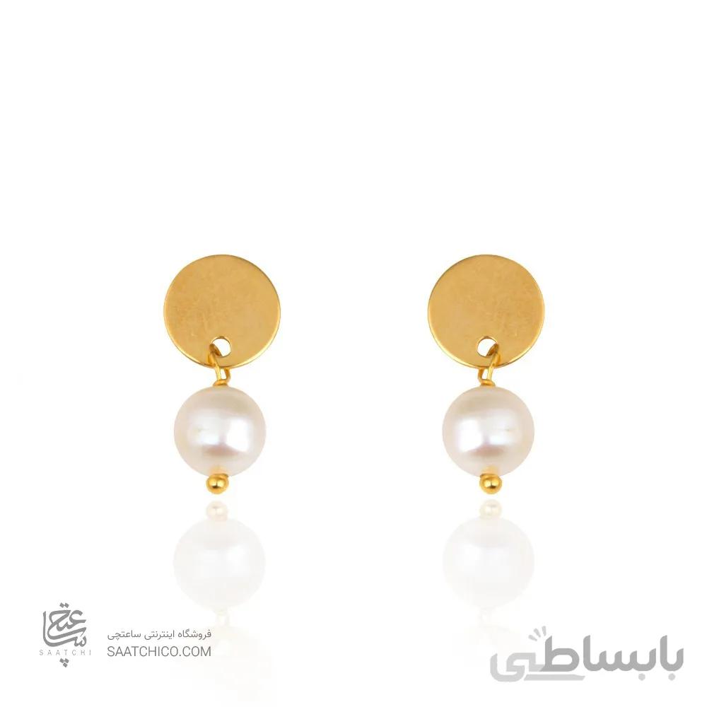 گوشواره طلا زنانه طرح پولک با مروارید کد XE243