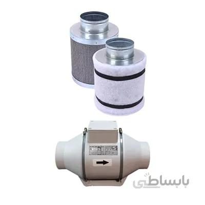 فیلتر کربن 35 سانتی دهانه 15 به همراه فن بین کانالی دمنده