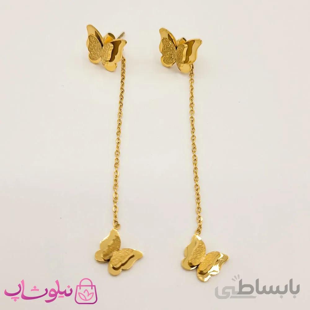 گوشواره آویز طرح پروانه دو تکه کد 993