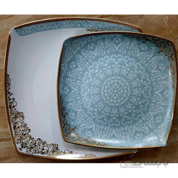سرویس غذاخوری 105 پارچه ( 12 نفره ) چهار گوش چینی پردیس مدل دنیا فیروزه کد 190