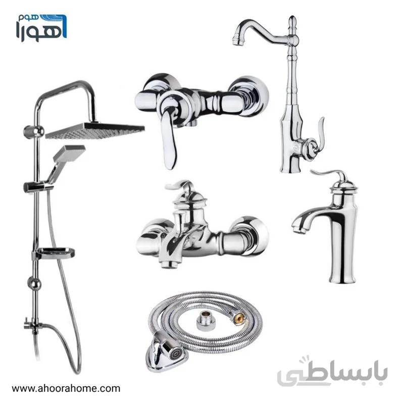 ست شیرآلات مدل بامبو + علم دوش یونیورست + شلنگ توالت