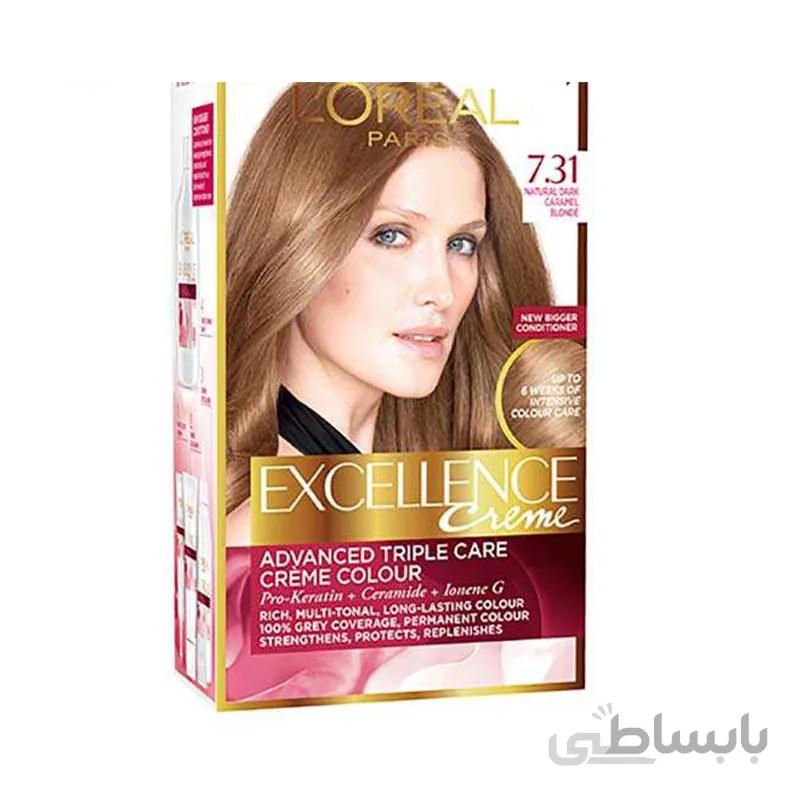 کیت رنگ مو لورآل مدل Excellence شماره 7.31 حجم 48 میلی لیتر ا loreal excellence hair color NO 731 48ml