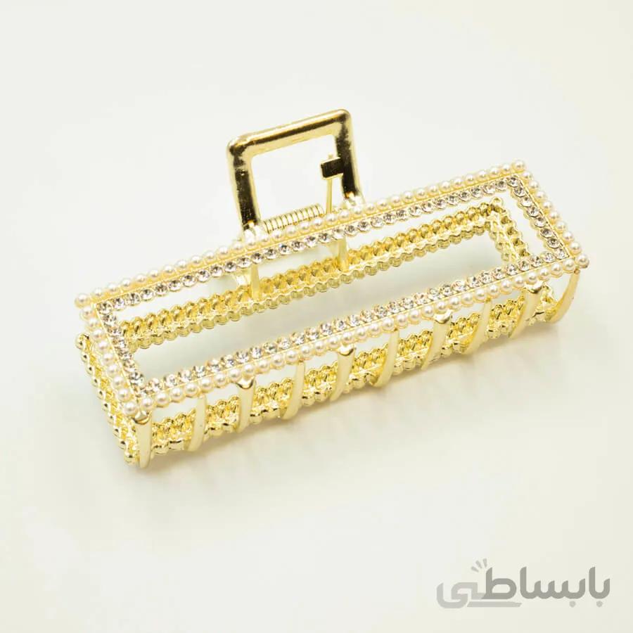 کلیپس فلزی مروارید و نگین طرح مستطیل کد C115