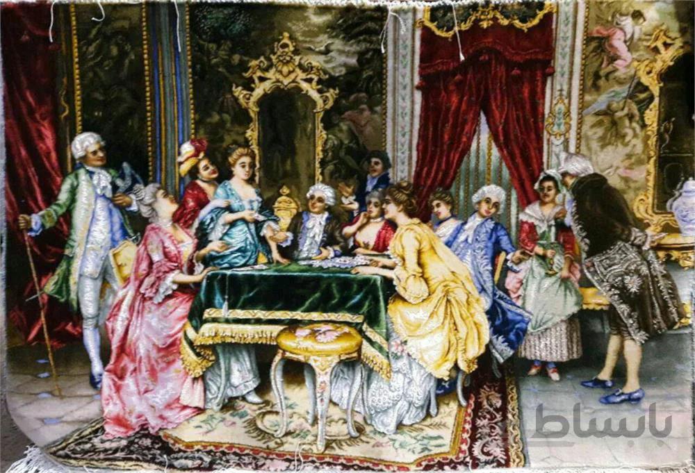 تابلو فرش نفیس ایرانی- دست بافت-طرح فرانسوی- کارت بازی ا Iranian Pictorial Carpet- Handmade- French Style- Card Players