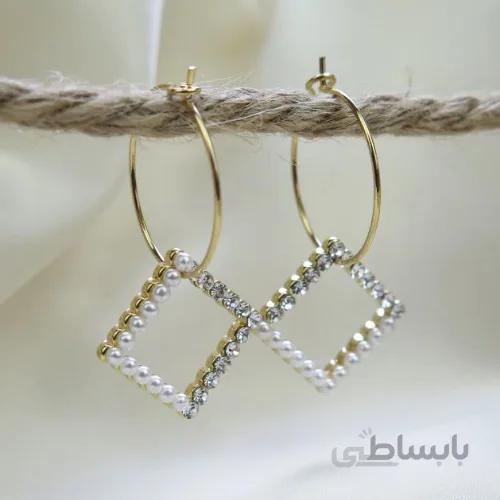 گوشواره حلقه ای نگین مربع
