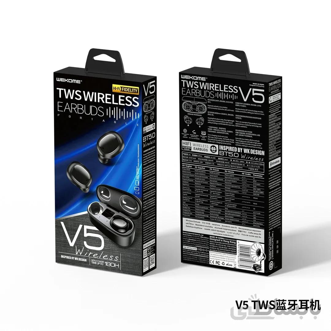 هندزفری بلوتوث 2 گوش ریمکس مدل tws v5 همراه با کیس شارژ