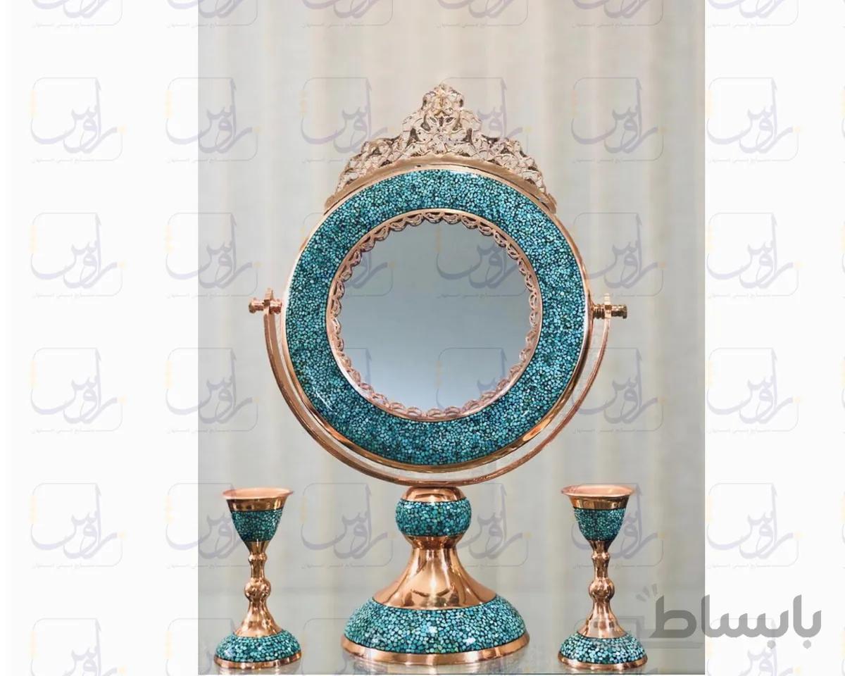 آینه گرد بزرگ تاج دار فیروزه کوب
