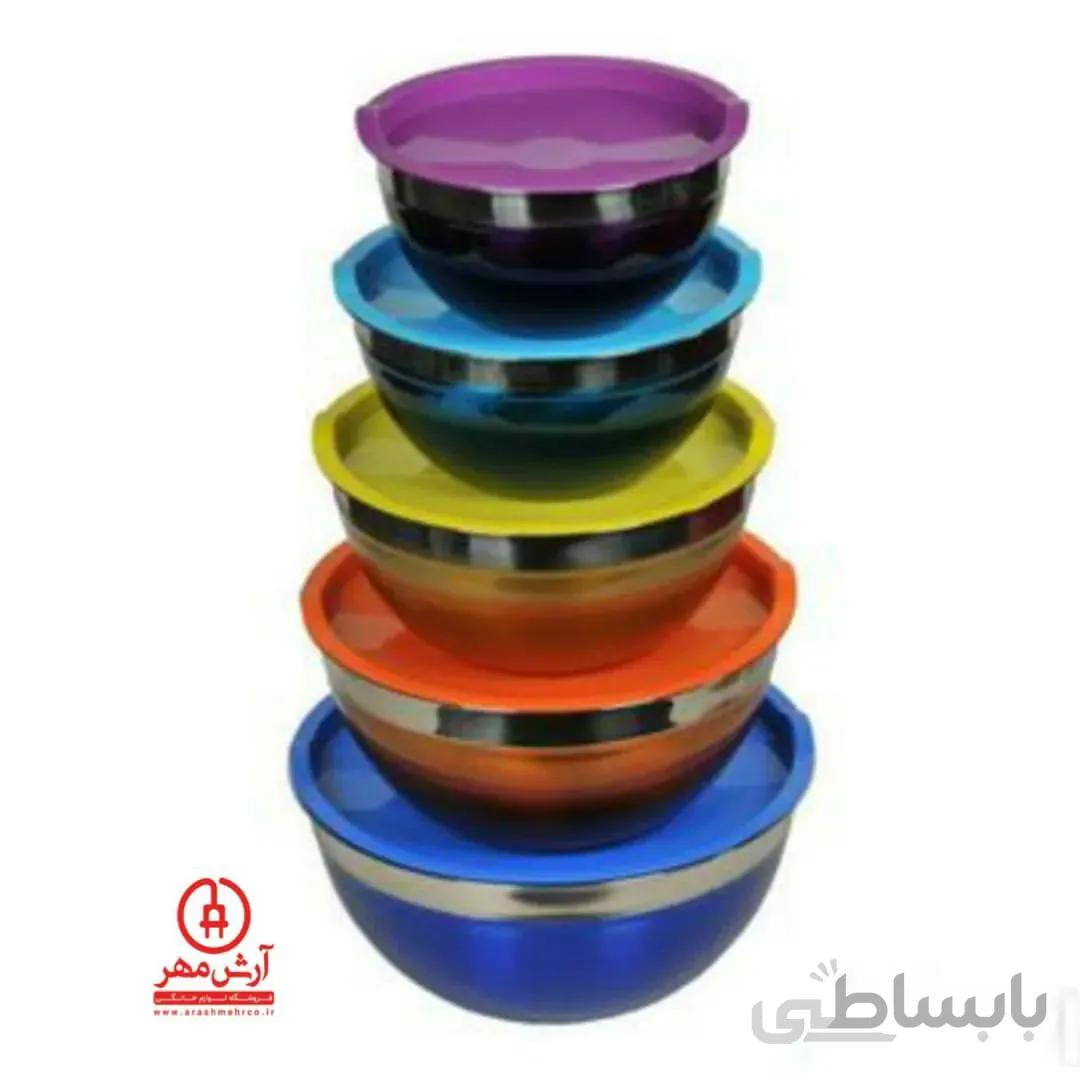 ست کاسه و لگن 5 تیکه استیل رومانتیک هوم ا SALAD BOWL SET ROMANTIC HOME WHIT COVER