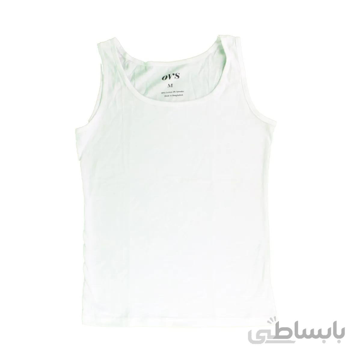 تاپ رکابی زنانه جذب یقه گرد سفید Cami top
