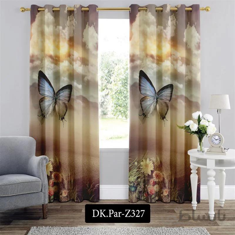 پرده پانچی (هازان و مخمل)کد DK.Par.Z327 طرح پروانه در دشت