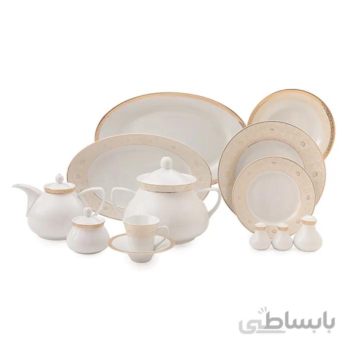 سرویس غذاخوری 108 پارچه چینی زرین سری شهرزاد طرح مرکاتو(درجه عالی) ا Zarin Iran Shahrzad Melanie Dinnerware Set 108 Pcs