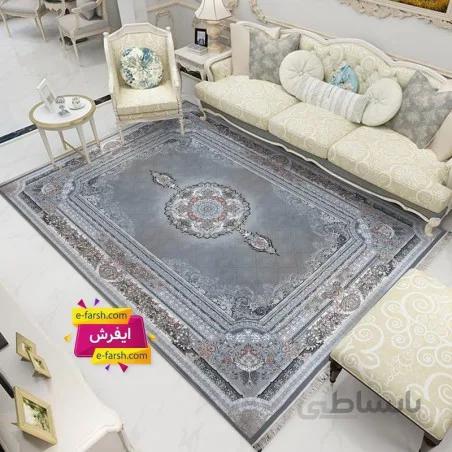 فرش ماشینی نگین مشهد طرح 1220 طوسی گل برجسته
