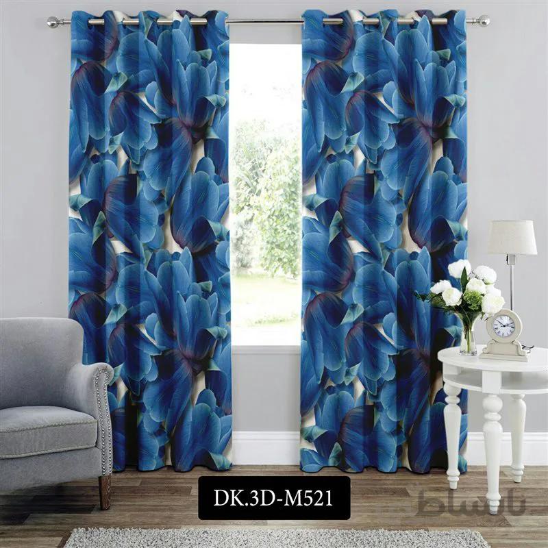 پرده پانچی (هازان و مخمل)کد DK.3D.M521 طرح سه بعدی گلبرگ های آبی