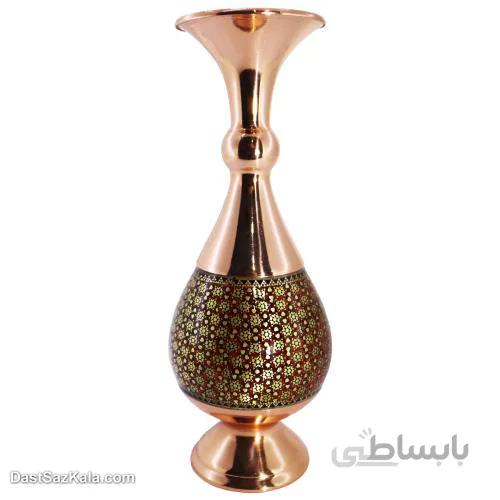 گلدان مسی خاتم کاری اصفهان 20 سانتی مدل موشکی کد MJ-88