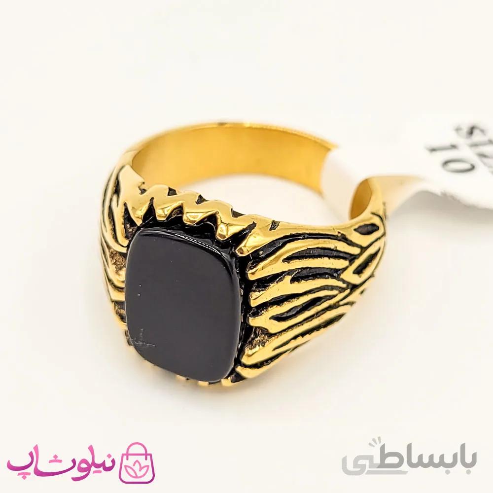 انگشتر مردانه استیل نگین مشکی مربع کد 4906