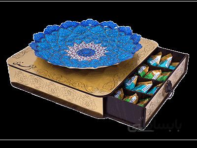 گز مظفری 40% لقمه‌ای مخصوص سفارشی جعبه چوب و مینا دست ساز – 500 گرم